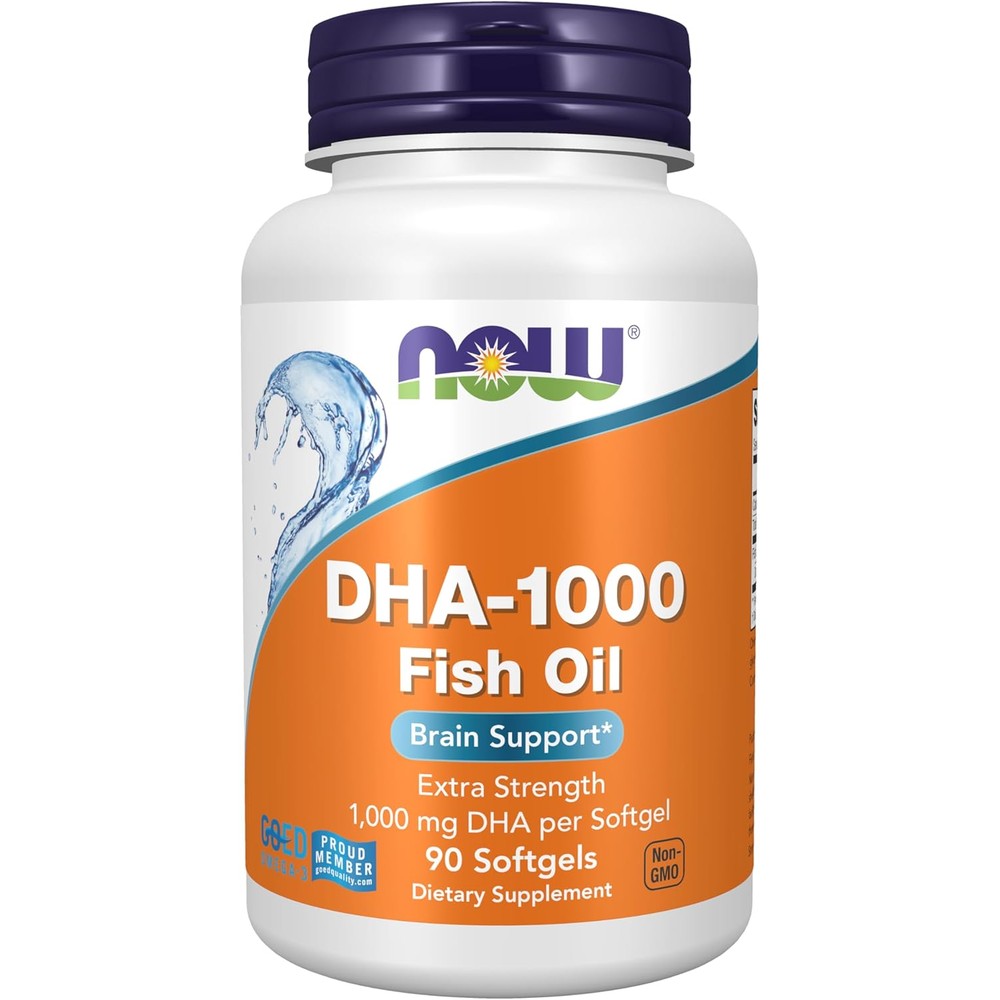 NOW Foods DHA 1000 Brain Support Extra Strength 90 softgels front bottle view