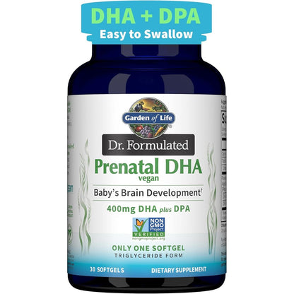Garden of Life Dr Formulated Prenatal Vegan DHA 30 softgels bottle front view