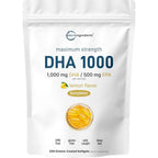Micro Ingredients Omega 3 Fish Oil DHA 1000mg 200 softgels front pouch view showing authentic premium imported packaging.