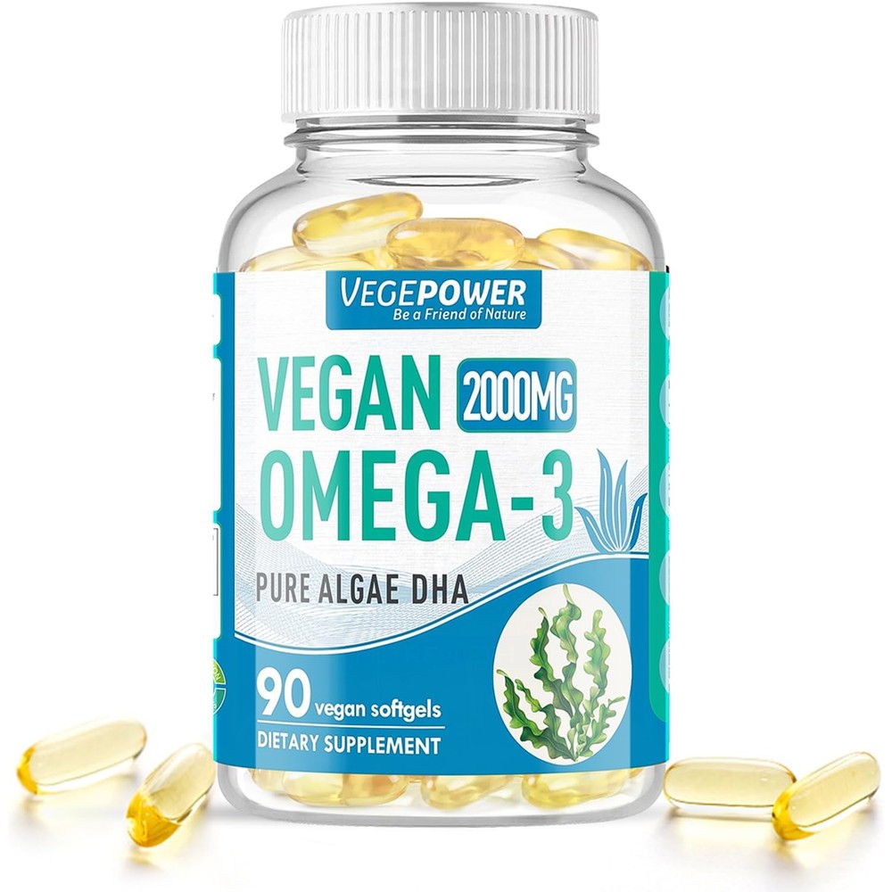 VEGEPOWER Vegan Algae DHA supplement front view packaging for plant based omega 3