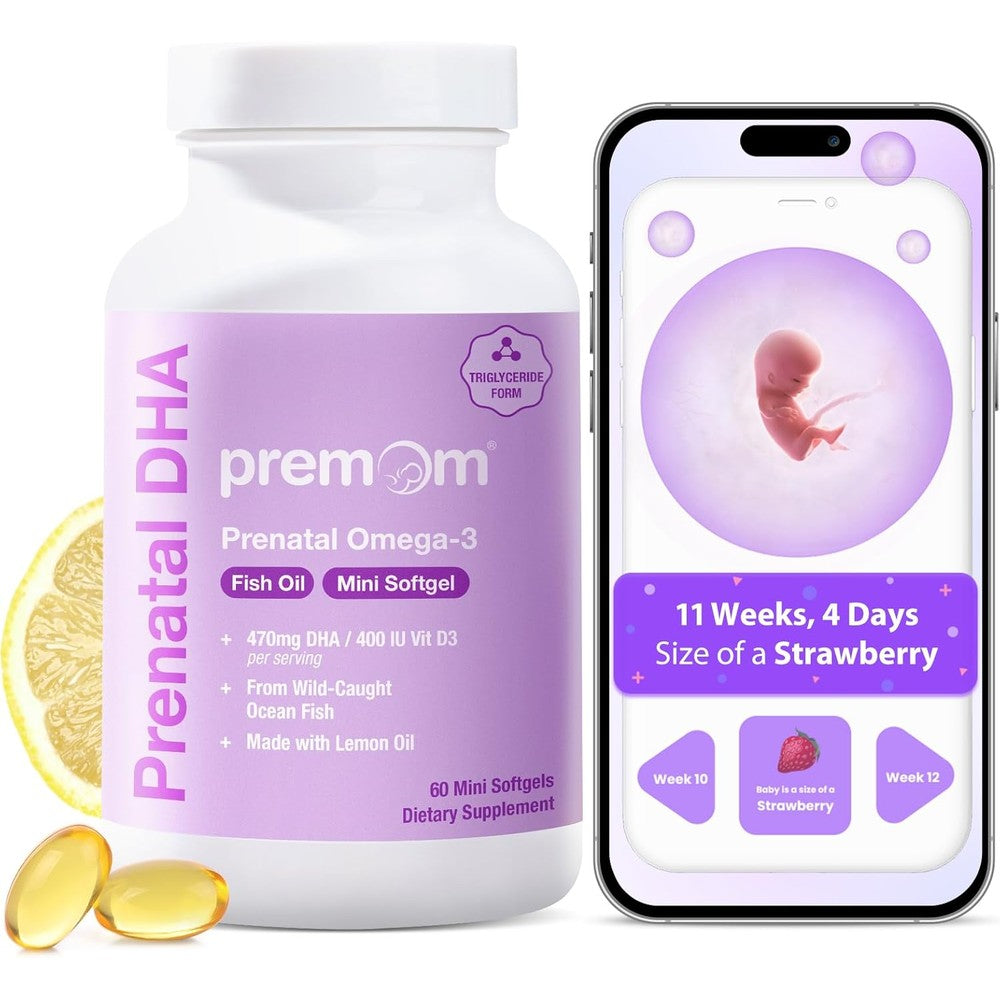 Premom Prenatal Triglyceride Omega 3 Fish Oil bottle front view for maternal health support.