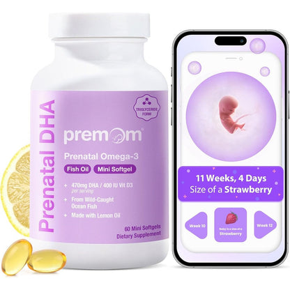 Premom Prenatal Triglyceride Omega 3 Fish Oil bottle front view for maternal health support.