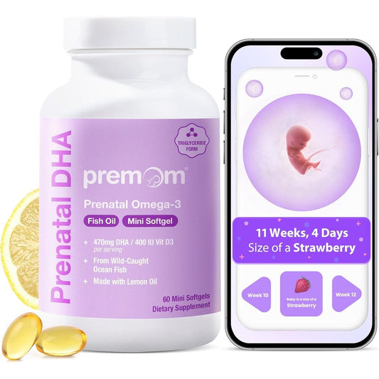 Premom Prenatal Triglyceride Omega 3 Fish Oil bottle front view for maternal health support.