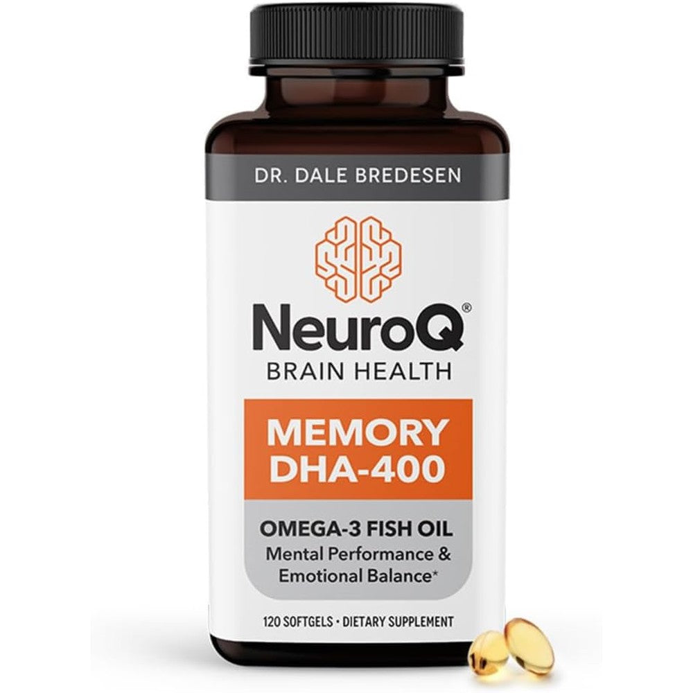 LifeSeasons NeuroQ Memory DHA 400 front view of supplement bottle showing 120 softgels count packaging.