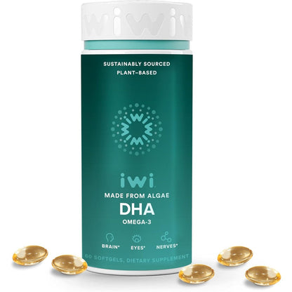 Iwi DHA Omega 3 Plant Based Algae 60 Softgels front view bottle