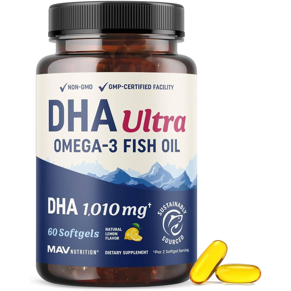 MAV Nutrition DHA Ultra Omega 3 front view bottle for cognitive health