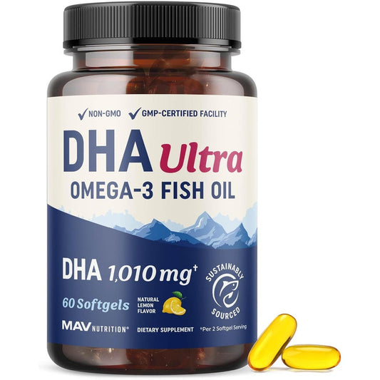 MAV Nutrition DHA Ultra Omega 3 front view bottle for cognitive health