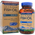 Wiley's Finest Wild Alaskan Fish Oil Peak EPA front bottle view with omega 3 supplement label