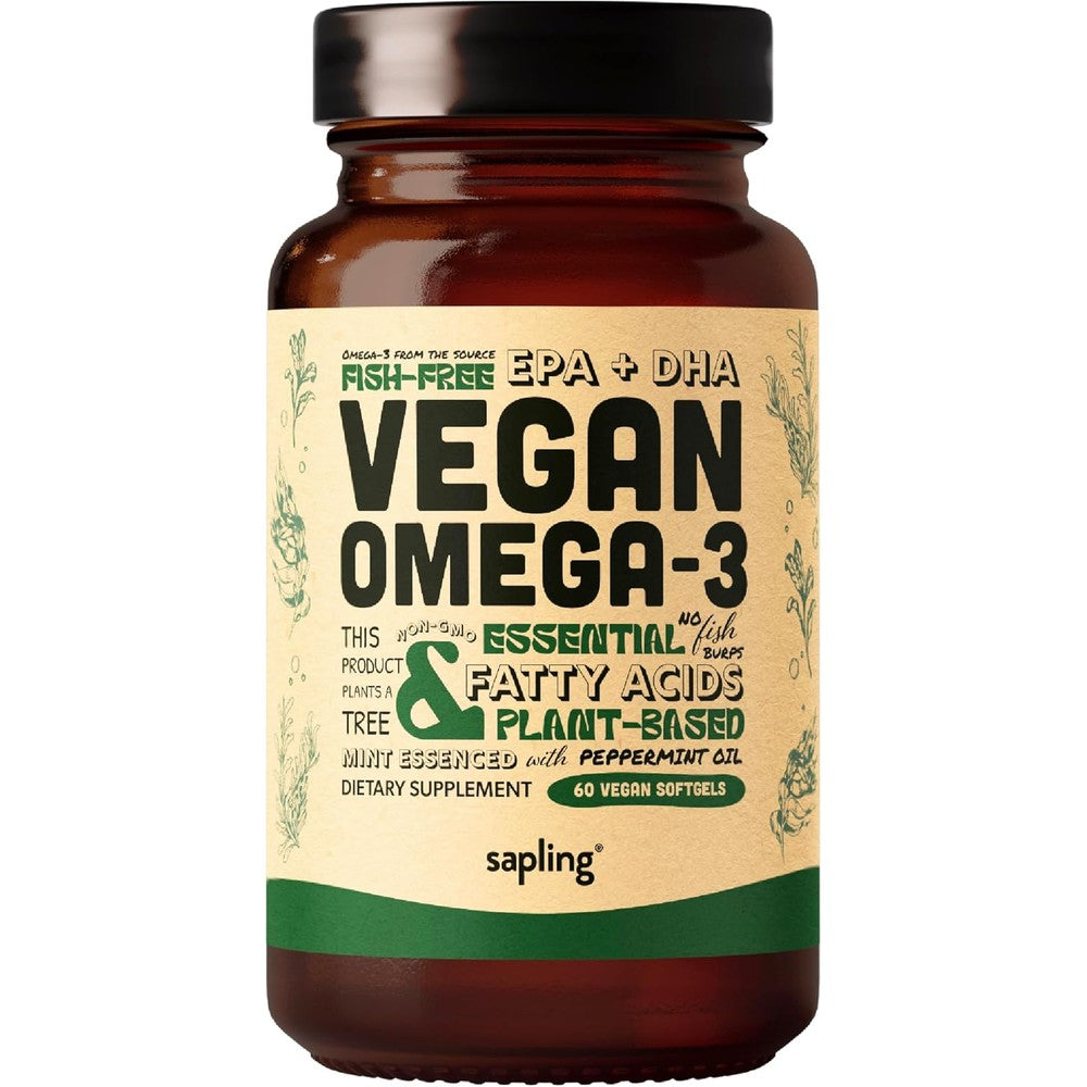 Sapling Vegan Omega 3 supplement bottle front view authentic import