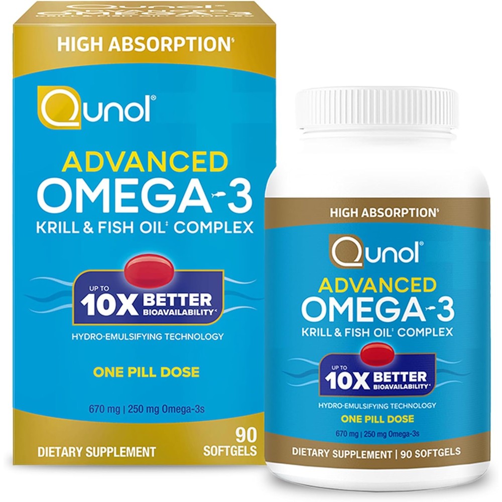 Qunol Advanced Omega 3 Krill and Fish Oil Complex bottle front view