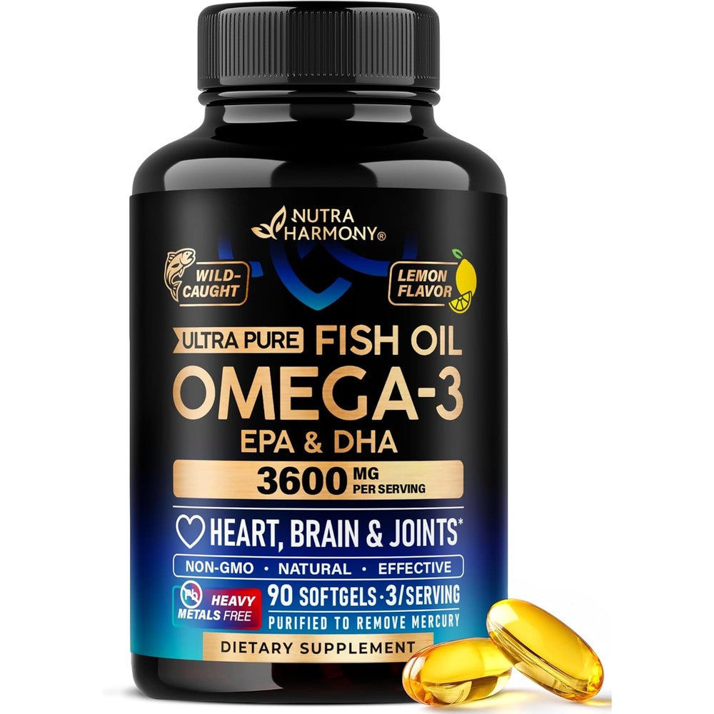 Nutraharmony Omega 3 Fish Oil 3600mg front bottle view