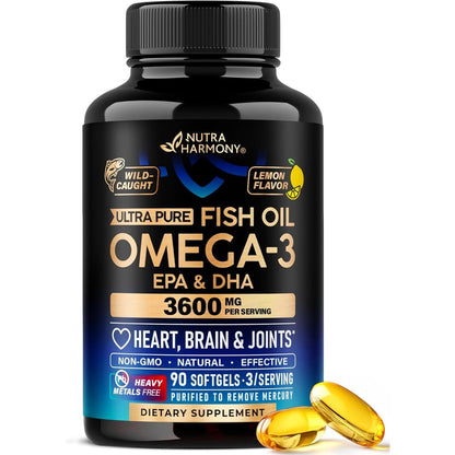 Nutraharmony Omega 3 Fish Oil 3600mg front bottle view