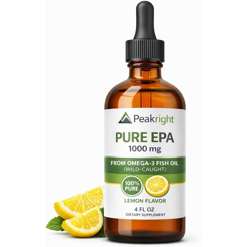 Peakright Pure EPA 1000mg Liquid Drops lemon flavor bottle front view