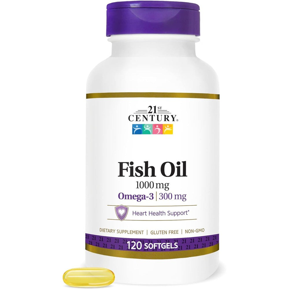 21st Century Fish Oil 1000mg 120 Softgels front view bottle for heart health support