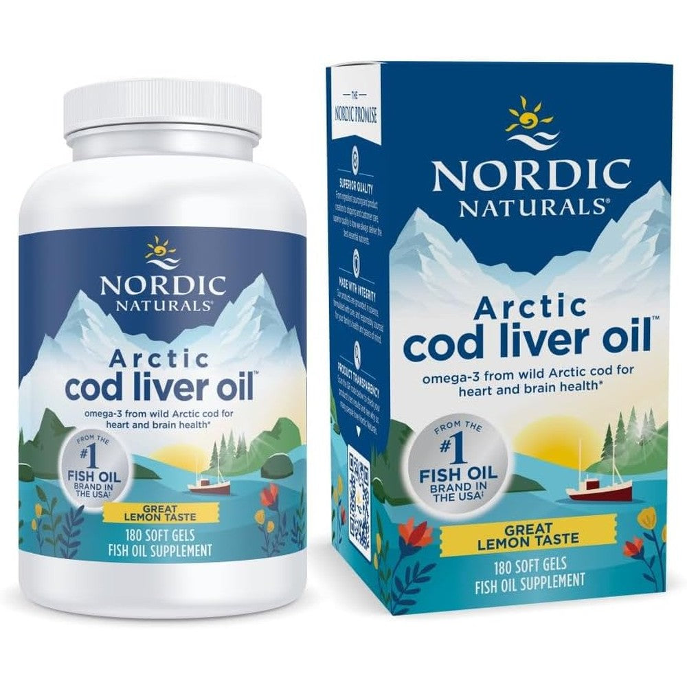 Nordic Naturals Arctic Cod Liver Oil 180 softgels bottle front view highlighting omega 3 benefits