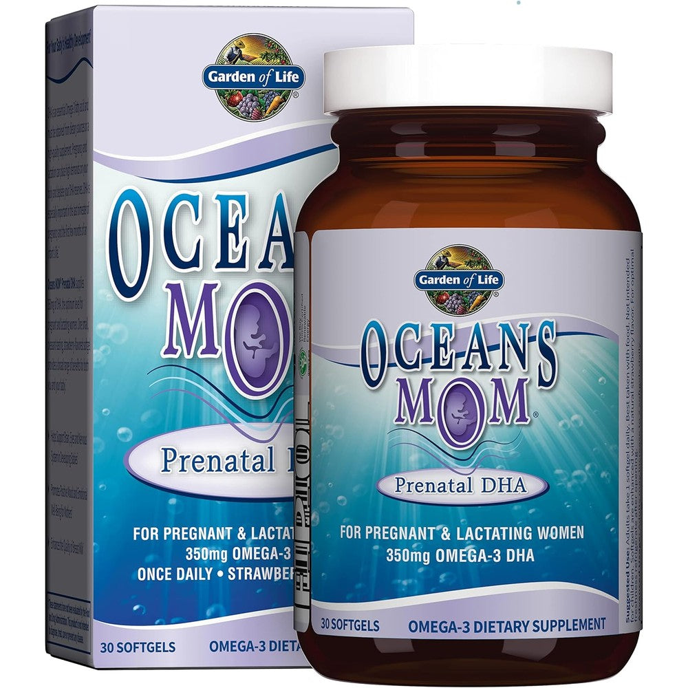 Garden of Life Oceans Mom Prenatal Fish Oil 30 softgels bottle front view for pregnancy health