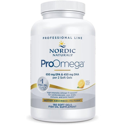 Nordic Naturals ProOmega High Potency Fish Oil 180 Softgels front bottle view showing premium omega 3 packaging