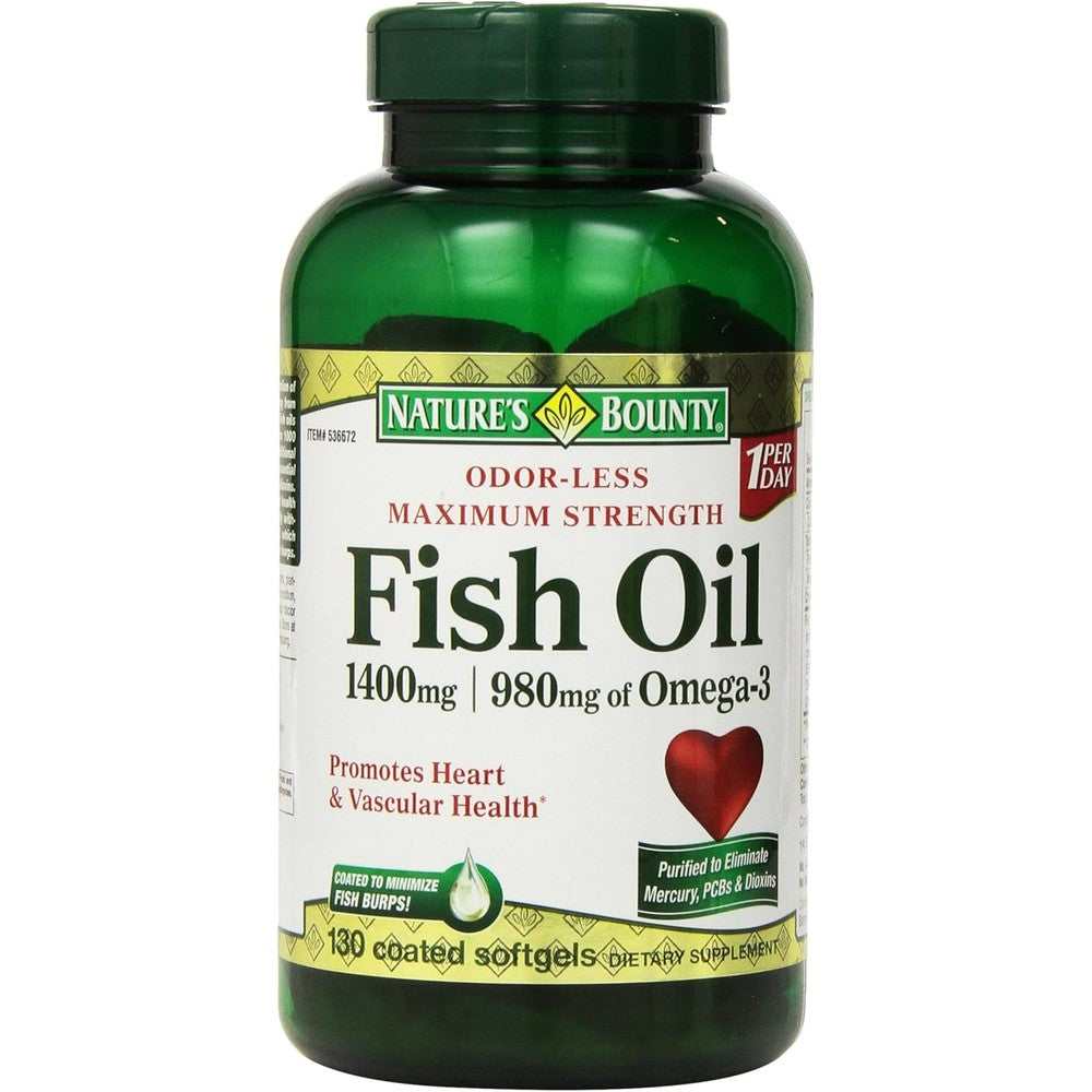 Nature's Bounty Fish Oil 1400 mg 130 count bottle front view