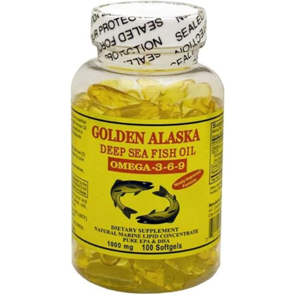 A.C. Commodity Golden Alaska Deep Sea Omega 3 6 9 Fish Oil front view bottle supplement
