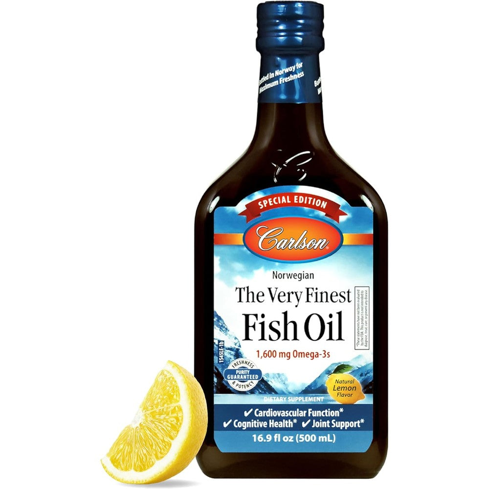 Carlson The Very Finest Fish Oil Liquid Lemon 500 Milliliters front view bottle