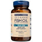 Wiley's Finest Peak EPA fish oil bottle front view showing 90 softgels and omega-3 content