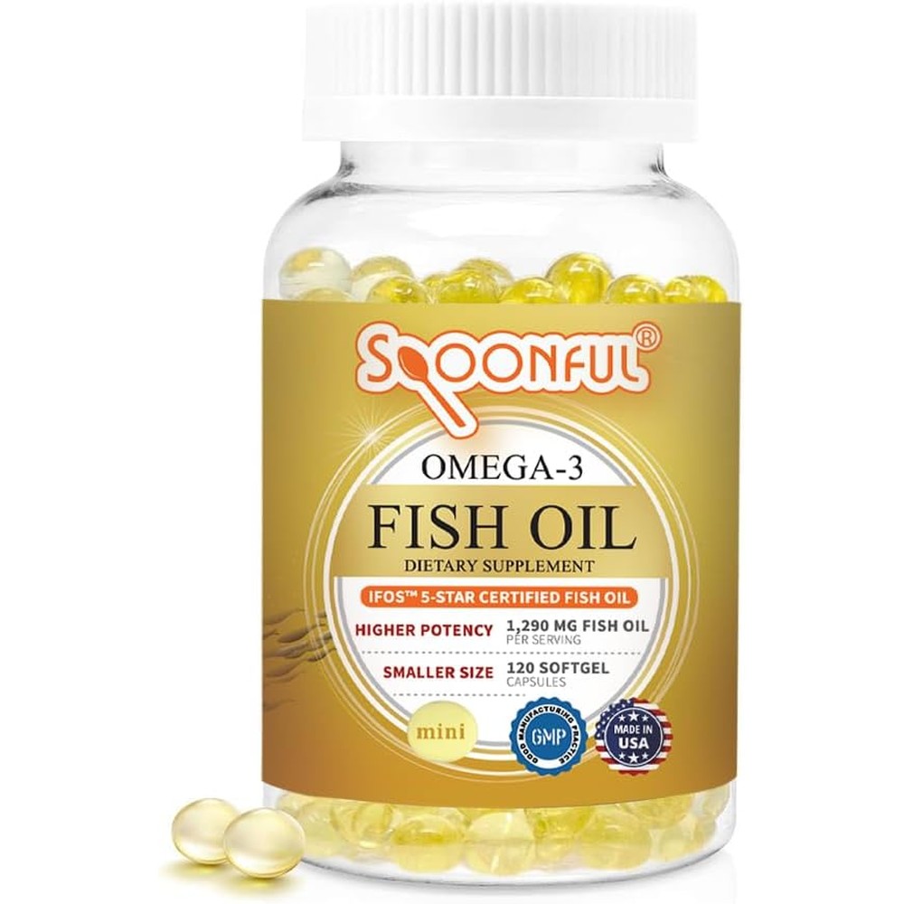 Spoonful Mini Omega 3 Fish Oil 120 softgels front bottle view authentic health supplement