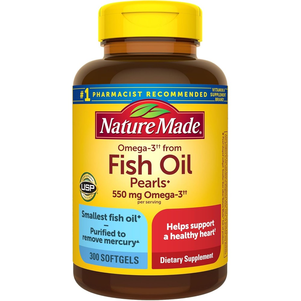 Nature Made Omega 3 Fish Oil Pearls 550 Milligrams 300 capsules front view