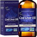 Soulsation Icelandic Cod Liver Oil Liquid front bottle view showing lemon flavor and size