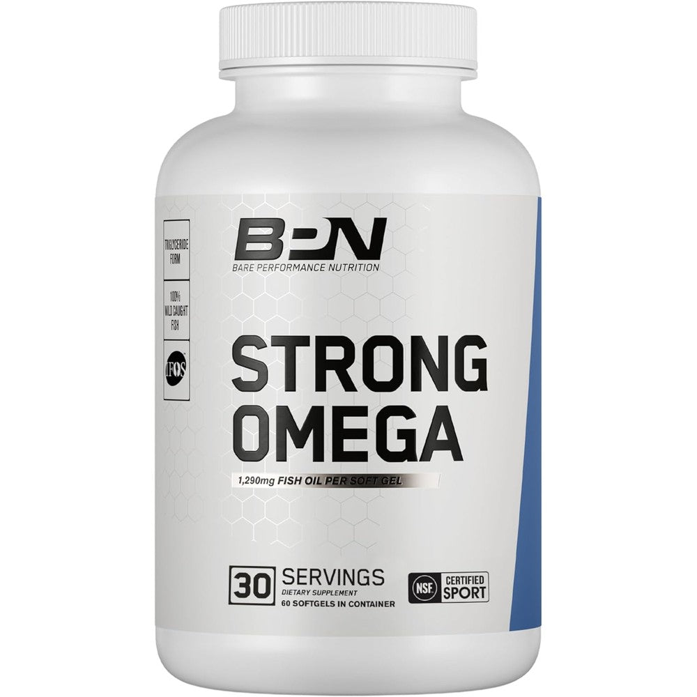 Bare Performance Nutrition Strong Omega fish oil front view bottle packaging