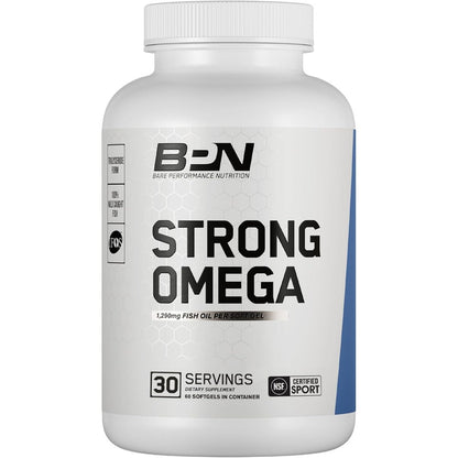 Bare Performance Nutrition Strong Omega Fish Oil 60 softgels front bottle view authentic USA import