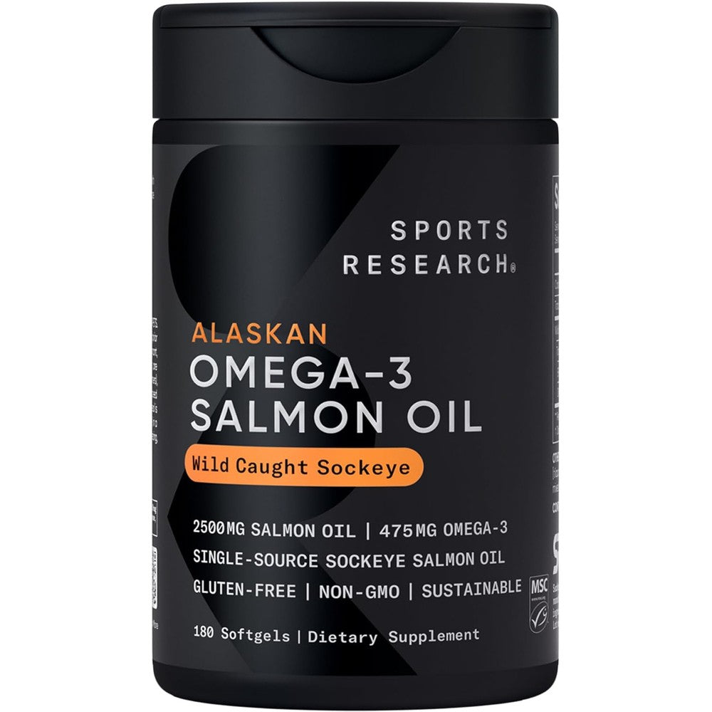 Sports Research Wild Alaskan Sockeye Salmon Oil front view premium omega 3 supplement