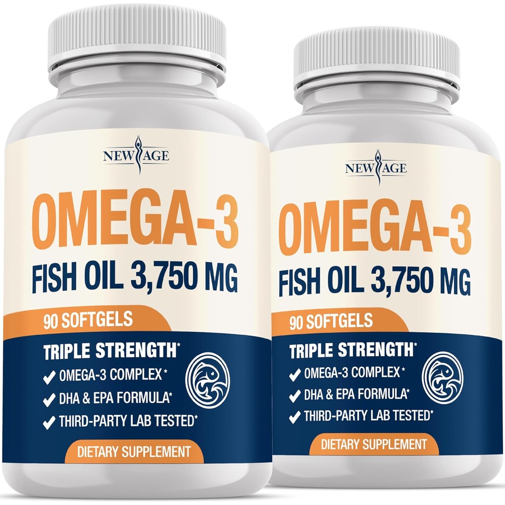 New Age Triple Strength Omega 3 Fish Oil 180 softgels bottle front view