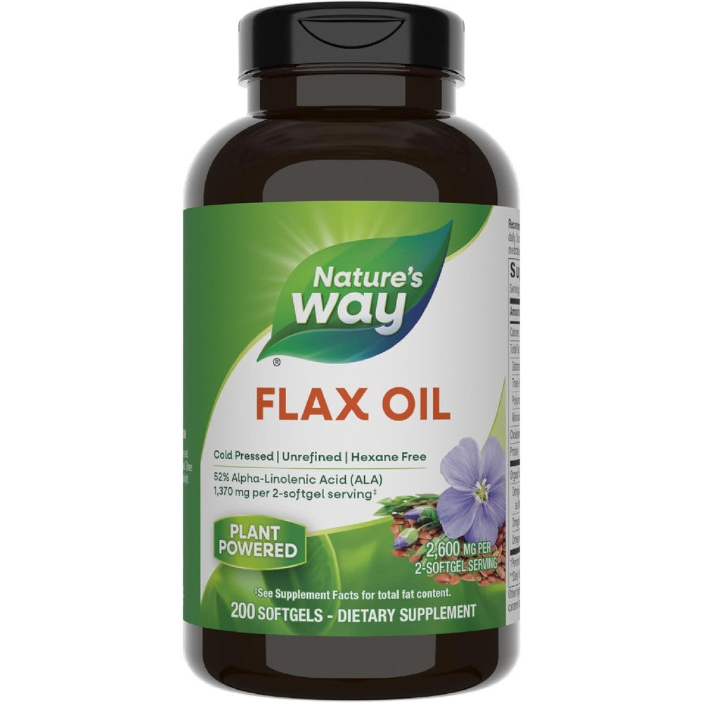 Nature's Way flax oil max strength front view supplement bottle