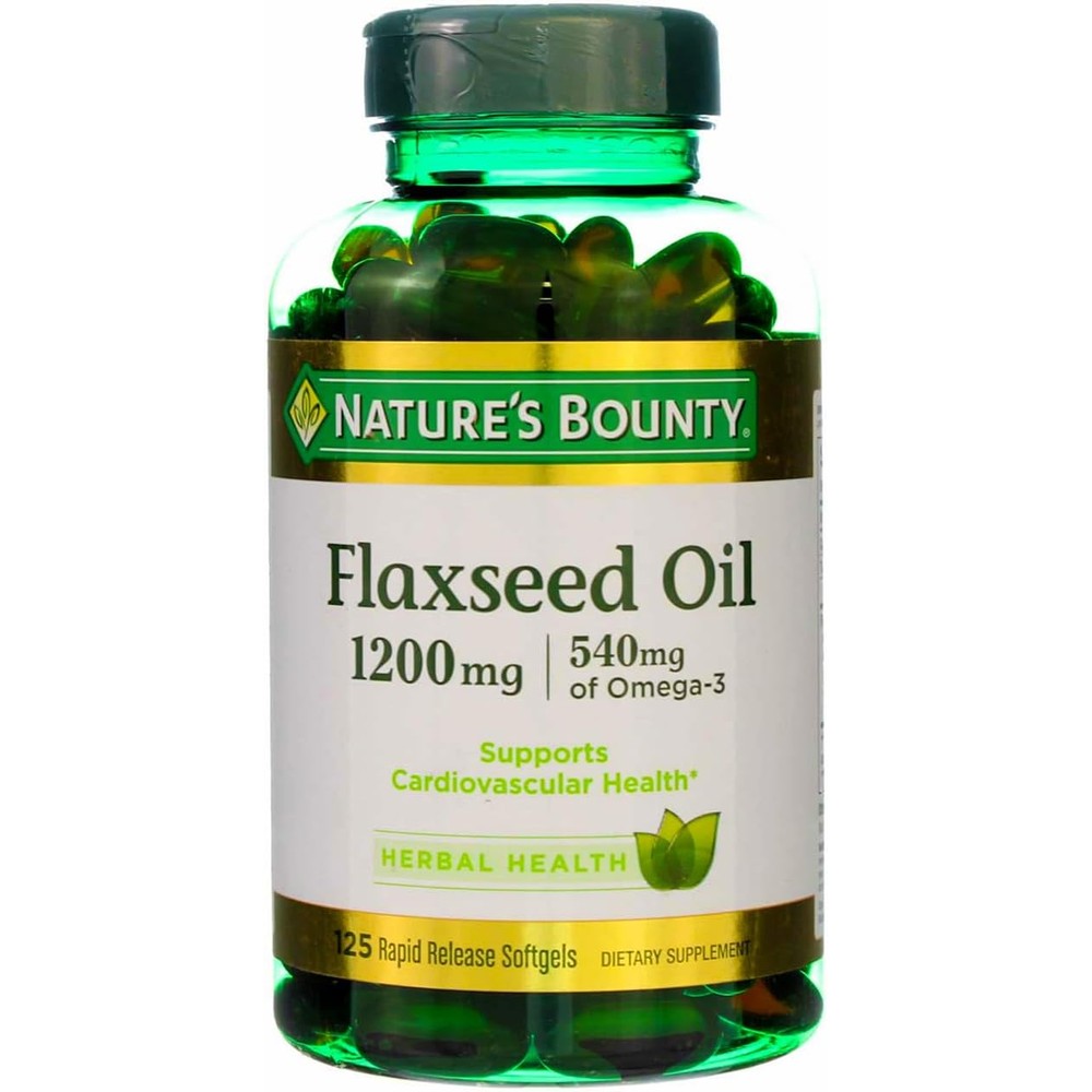 Nature's Bounty Flaxseed Oil 1200 mg twin pack front view showing product labels