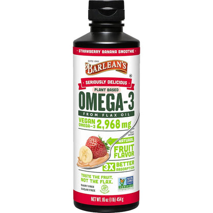 Barlean's Vegan Omega 3 6 9 Flaxseed Oil Liquid front view bottle for plant based dietary supplement