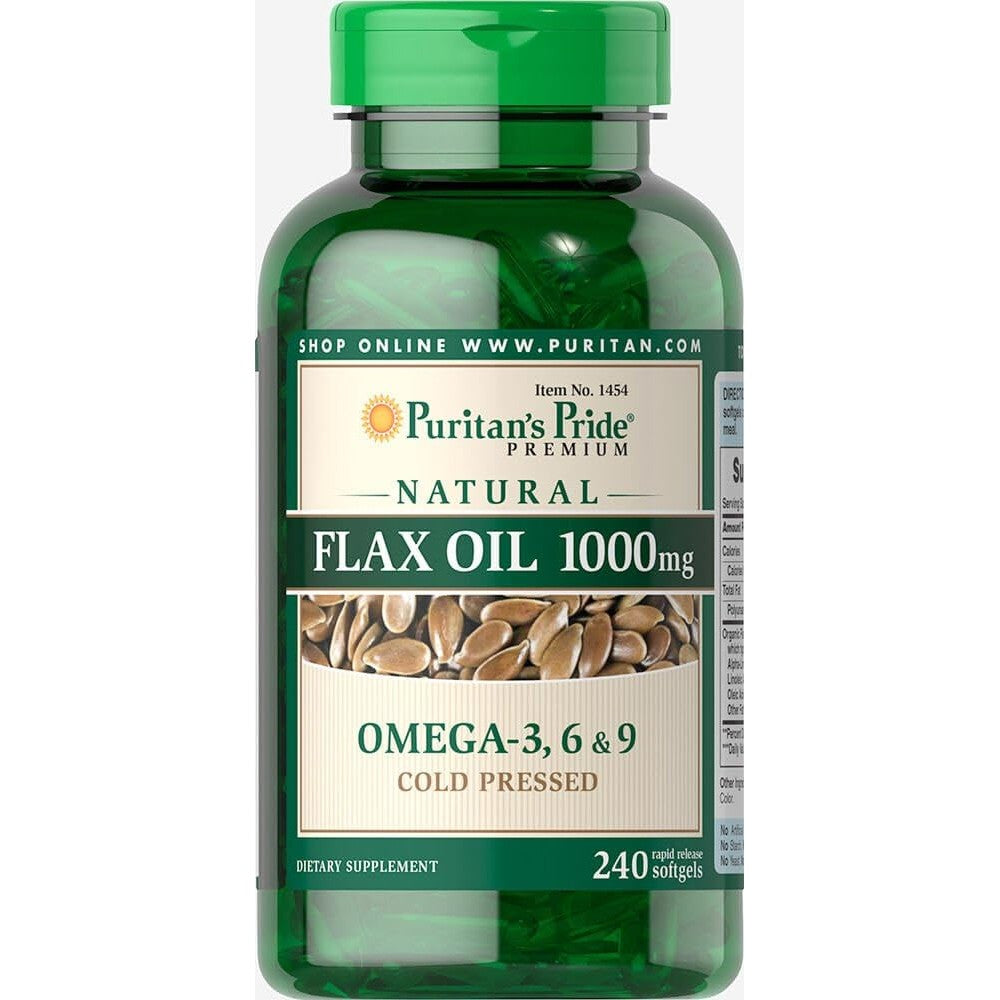 Puritan's Pride natural flax seed oil front view supplement bottle