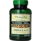 Puritan's Pride Natural Flax Oil 1000mg 120 Softgels front bottle view