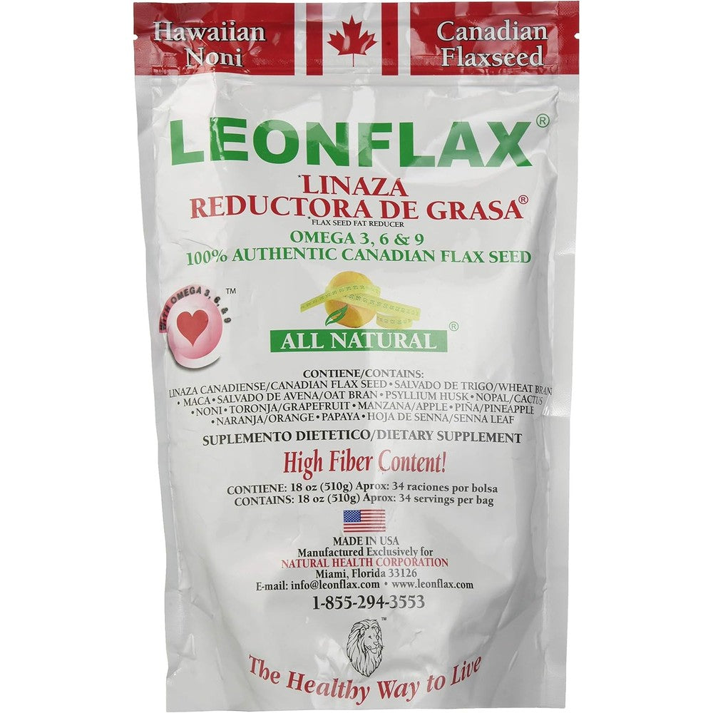 Quilom Leonflax Canadian Flax Seed Powder 18 Ounce front packaging view for digestive supplement packaging