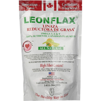 Quilom Leonflax Canadian Flax Seed Powder 18 Ounce front packaging view for digestive supplement packaging