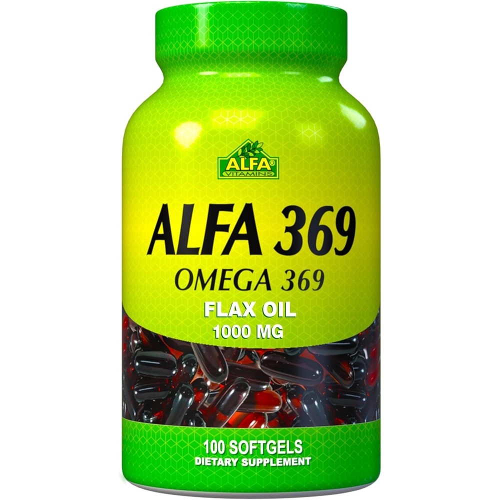 Alfa Vitamins Omega 3 6 9 flax oil front view bottle supplement