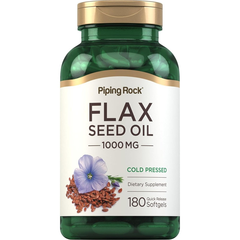 Piping Rock Flaxseed Oil 1000mg bottle front view for essential fatty acid nutrition