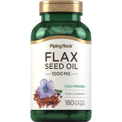 Piping Rock Flaxseed Oil 1000mg bottle front view for essential fatty acid nutrition