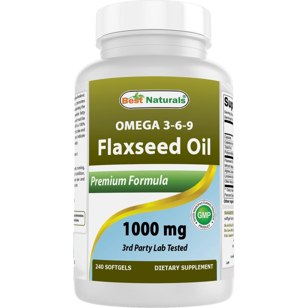 Best Naturals Flaxseed Oil 1000mg bottle front view for plant based omega supplements