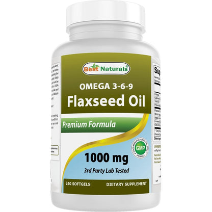 Best Naturals Flaxseed Oil 1000mg bottle front view for plant based omega supplements