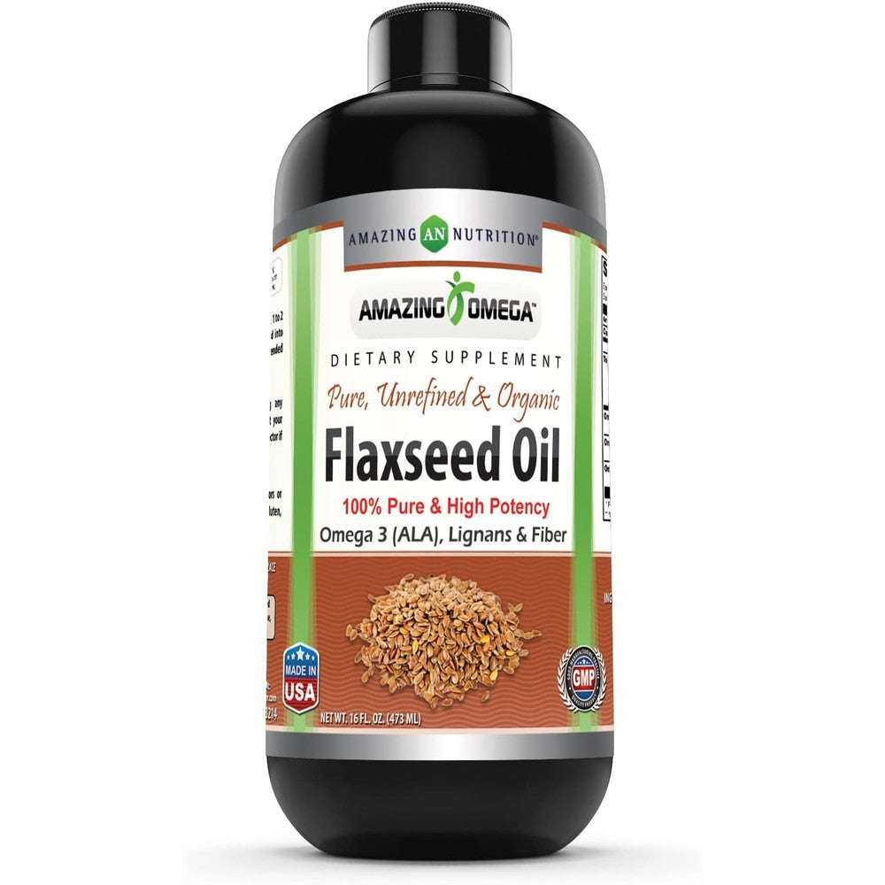 Amazing Nutrition Amazing Omega Flaxseed Oil supplement front view packaging