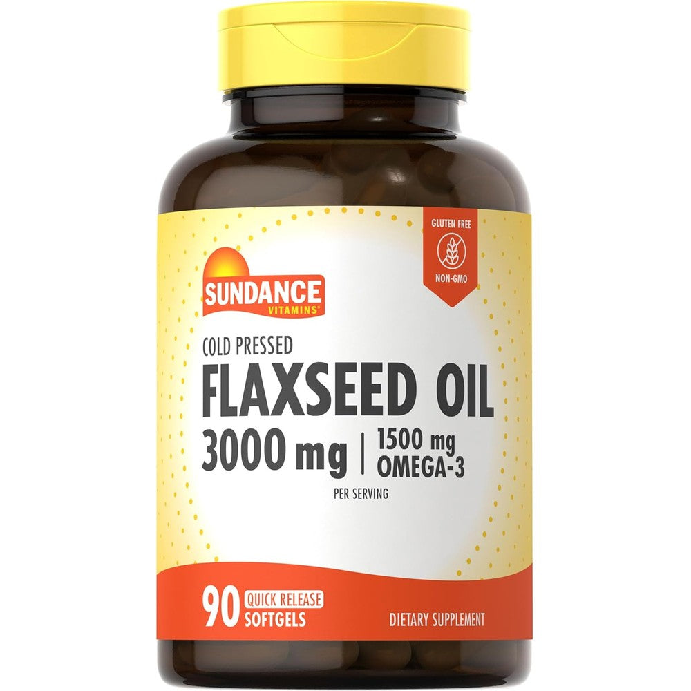 Sundance Flaxseed Oil 3000mg 90 softgels bottle front view for plant based omega supplement