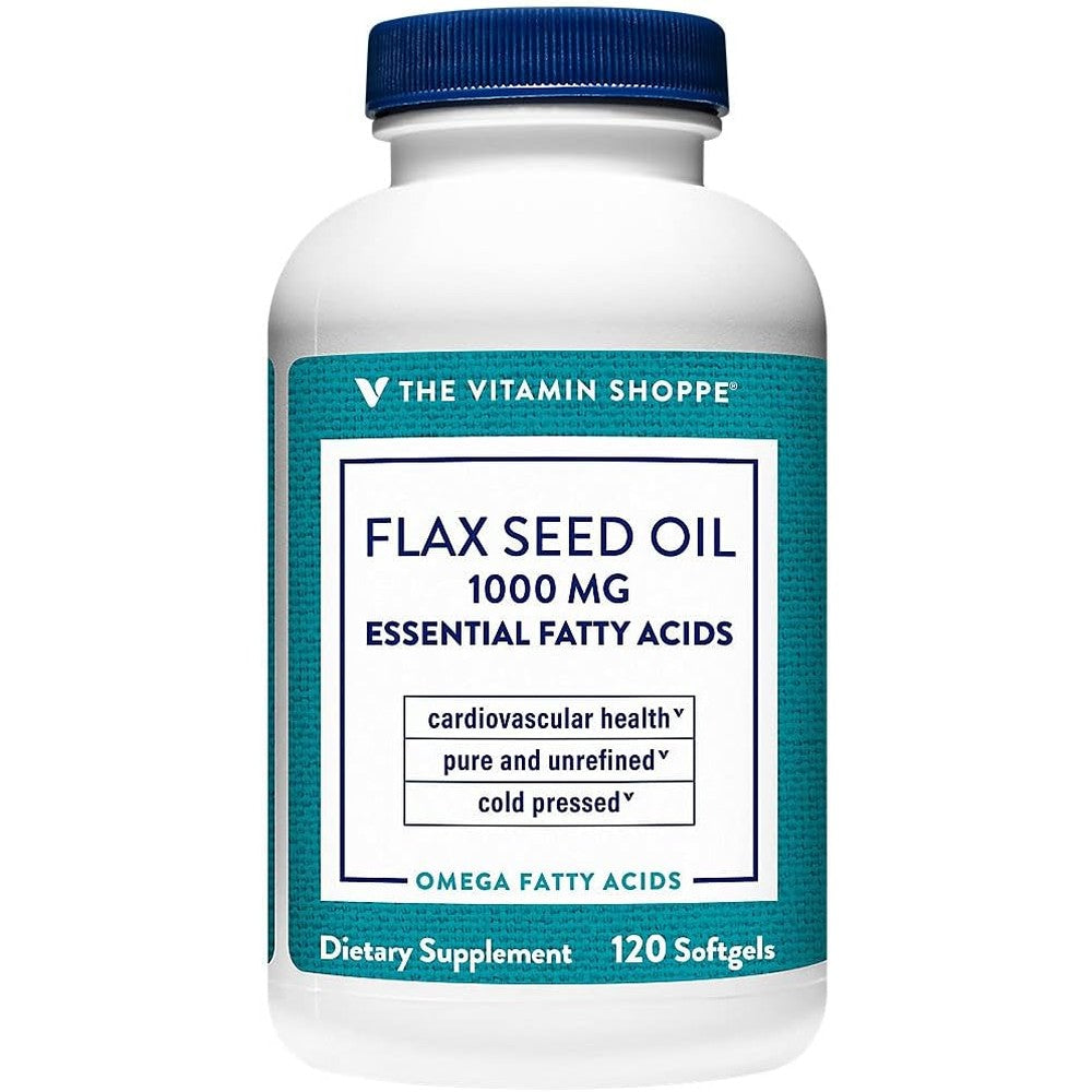 The Vitamin Shoppe certified organic flax seed oil front bottle view