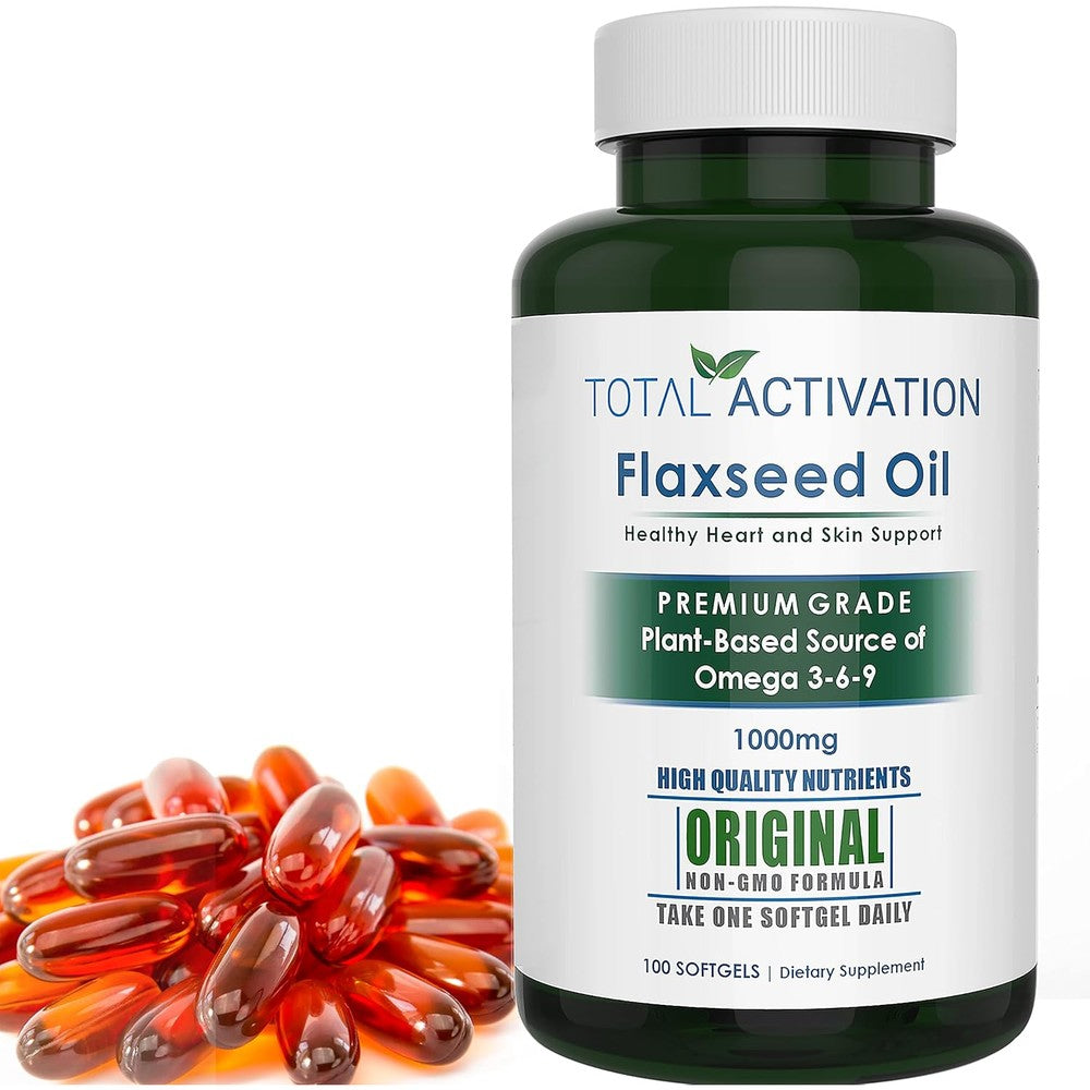 Total Activation organic flaxseed oil softgels front view bottle