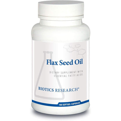 Biotics Research Flax Seed Oil 1000 Milligrams softgels front view bottle for authentic imported omega supplements