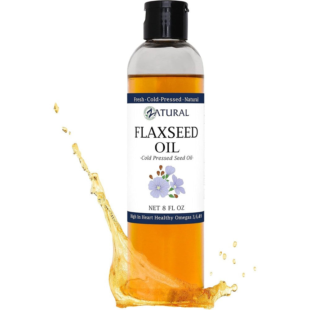 Zatural Cold Pressed Flaxseed Oil front view bottle of pure vegan omega supplement imported from USA